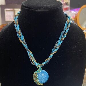 Elegant Blue and Gold Braided Necklace